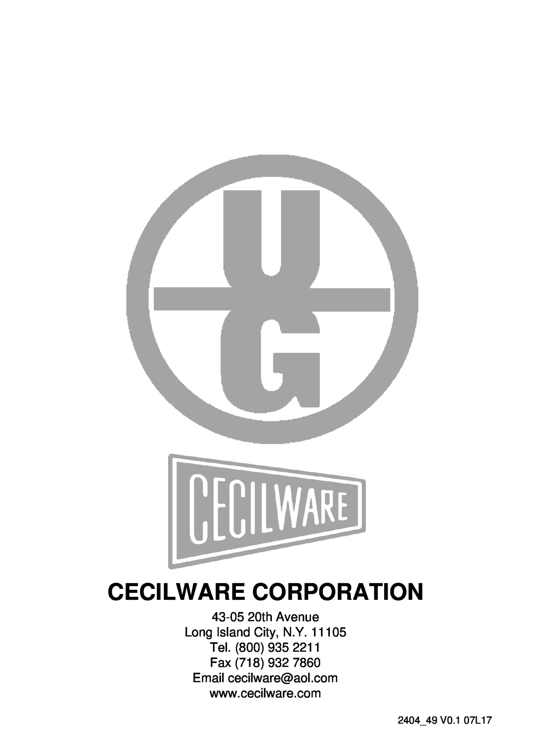 Cecilware 8/1, 8/4 manual Cecilware Corporation, 43-0520th Avenue Long Island City, N.Y 