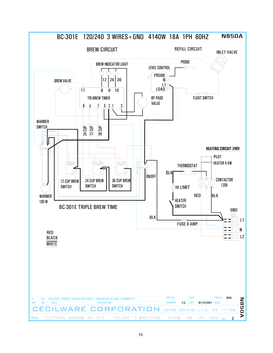 Cecilware BC120, BC302, BC301, BC240 specifications Brew Circuit 