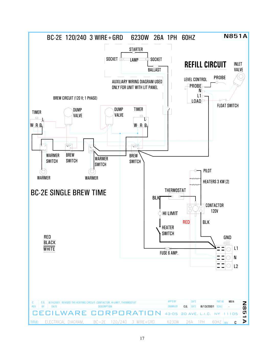 Cecilware BC240, BC302, BC301, BC120 specifications BC-2E Single Brew Time 