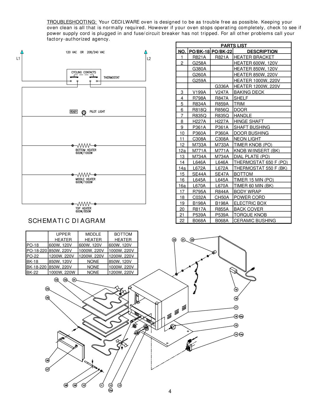 Cecilware BK-22, BK-18 operation manual Schematic Diagram 