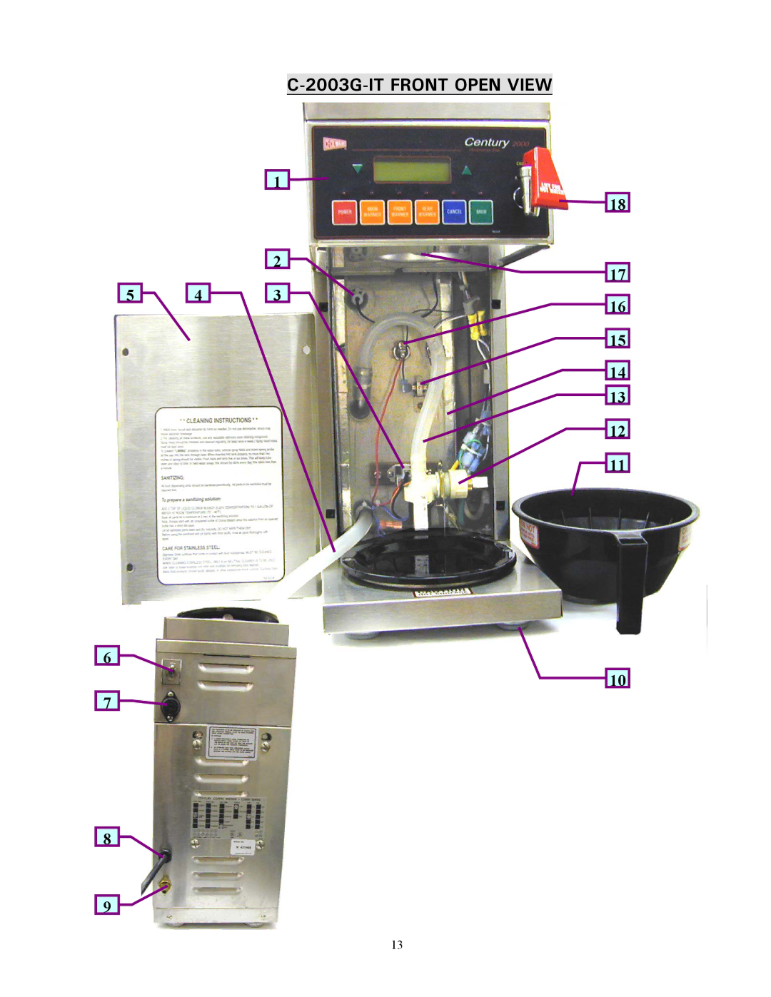 Cecilware C-2003RG-IT, C-2003G-IT, C-2003LG-IT specifications 2003G-IT Front Open View 