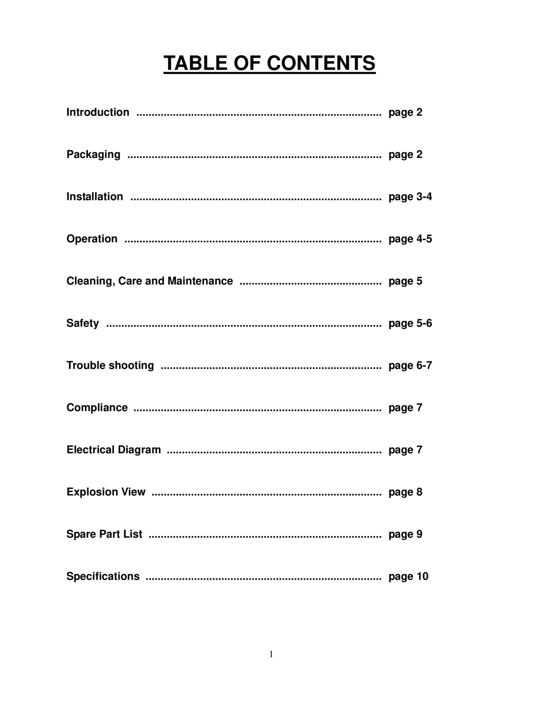 Cecilware CT-750, CT-250, CT-500 operation manual Table of Contents 