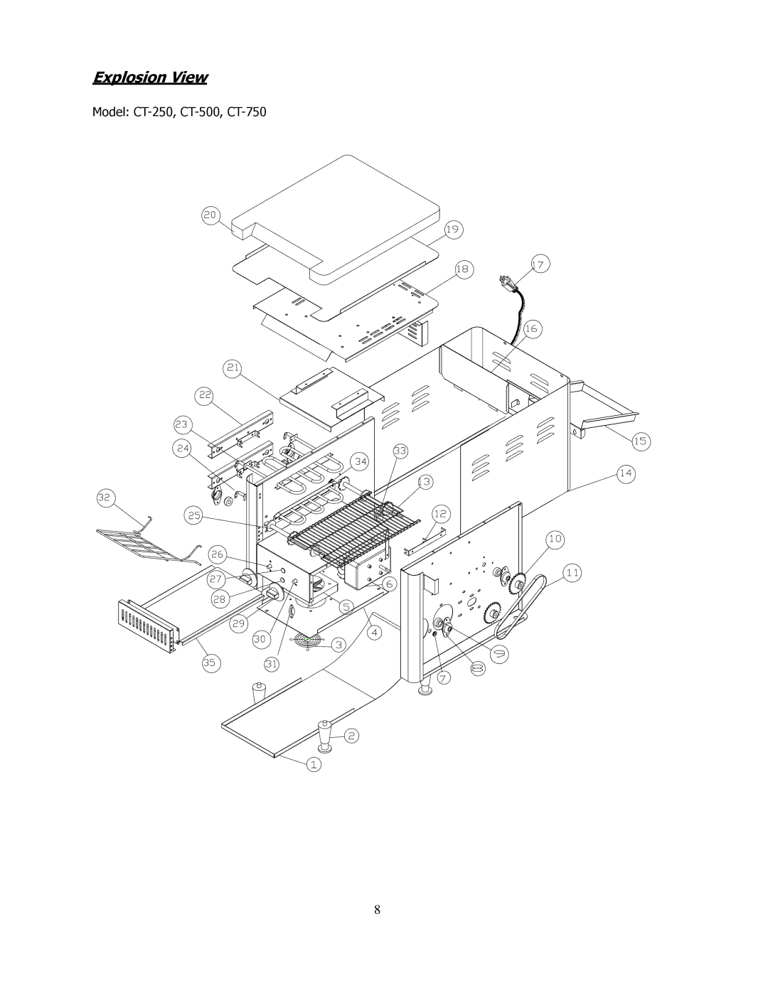 Cecilware CT-250, CT-500, CT-750 operation manual Explosion View 