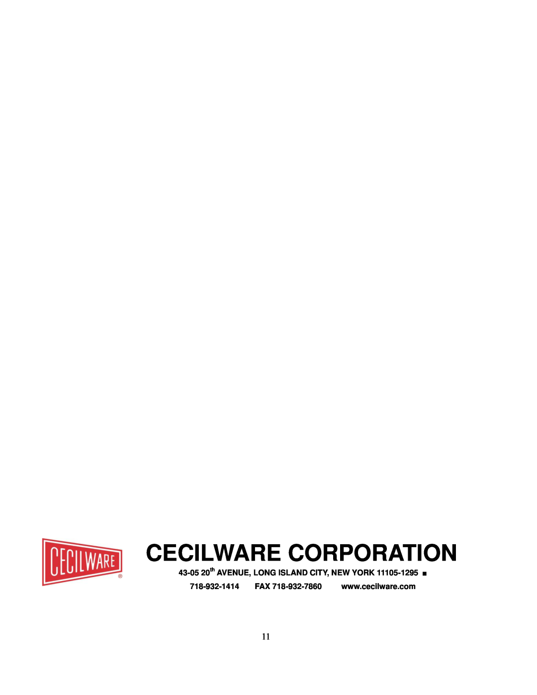 Cecilware CT-250, CT-500, CT-750 operation manual Cecilware Corporation, 43-0520th AVENUE, LONG ISLAND CITY, NEW YORK 