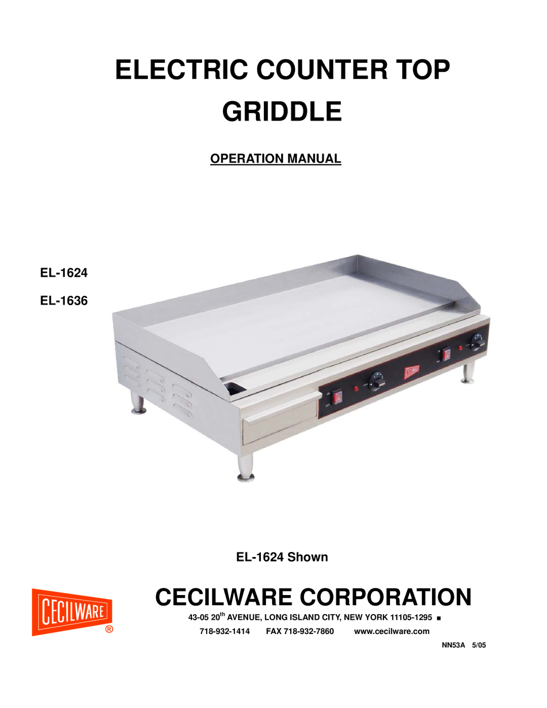 Cecilware EL-1636, EL-1624 operation manual Electric Counter TOP Griddle 