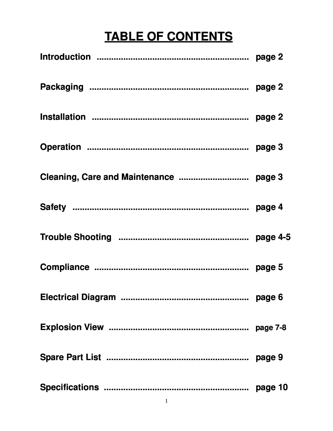 Cecilware EL-1624T, EL-1636T operation manual Table Of Contents 