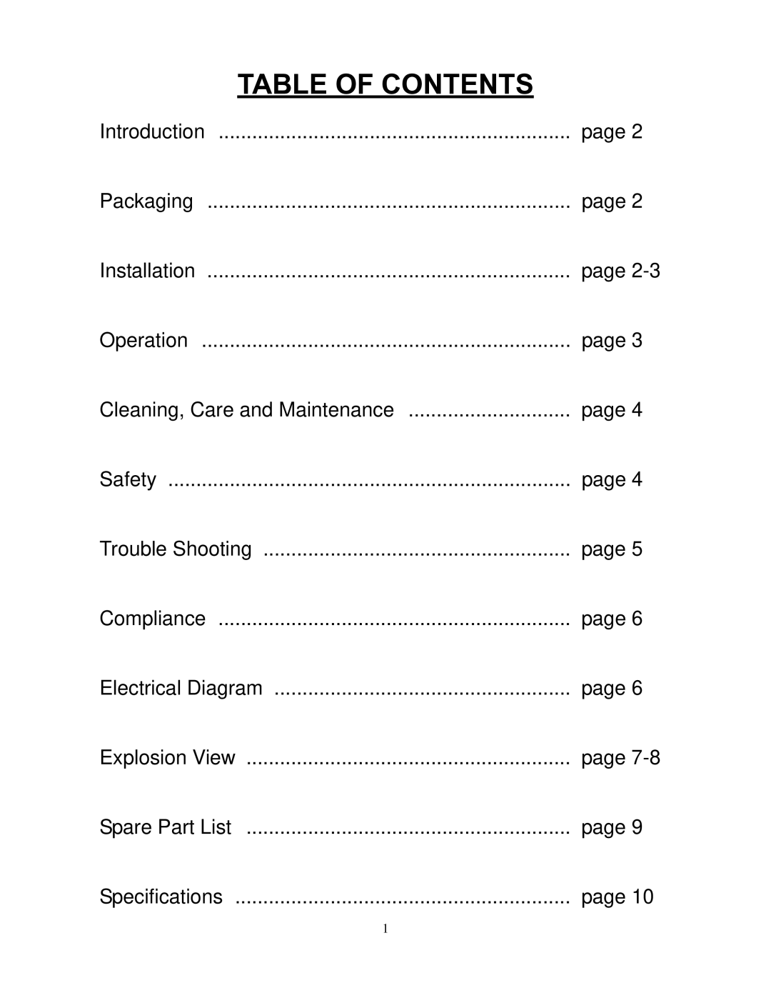 Cecilware EL-25, EL-2x6, EL-2x15, EL-2x25, EL-15, EL-6 operation manual Table of Contents 