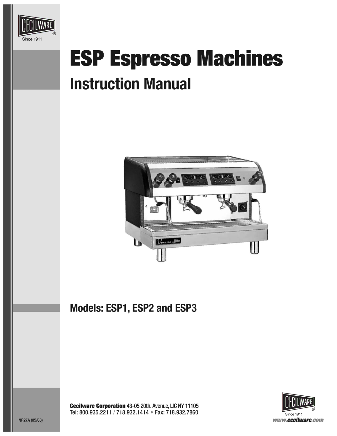 Cecilware ESP1, ESP3, ESP2 instruction manual ESP Espresso Machines 