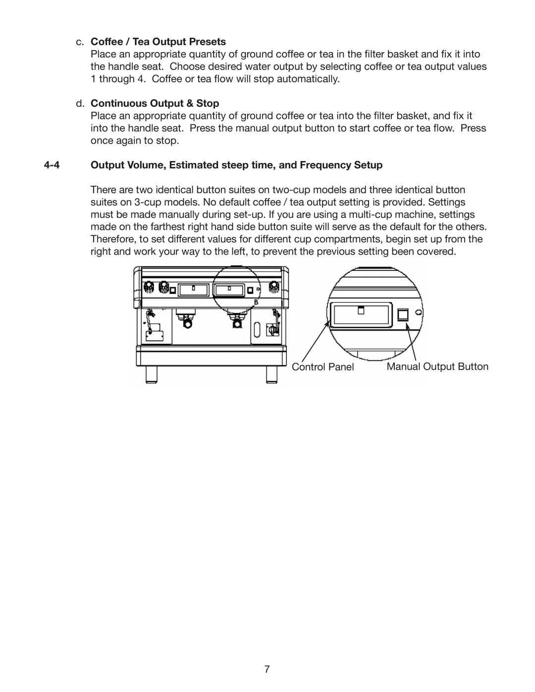 Cecilware ESP1, ESP3, ESP2 instruction manual Coffee / Tea Output Presets, Continuous Output & Stop 