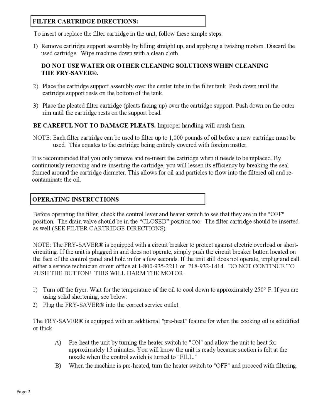 Cecilware F-150, F-60, F-100 service manual Filter Cartridge Directions, Operating Instructions 