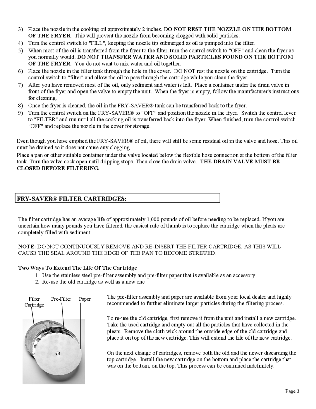 Cecilware F-60, F-100, F-150 service manual FRY-SAVER Filter Cartridges, Two Ways To Extend The Life Of The Cartridge 