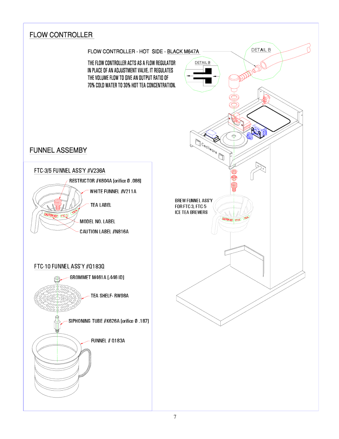 Cecilware FTC-5 manual FTC-10 Funnel Assy #Q183Q 