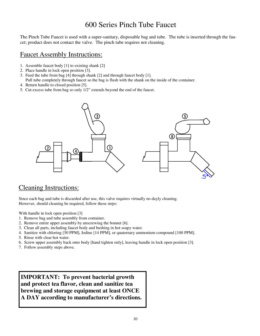 Cecilware FTC-5, FTC-10 manual Series Pinch Tube Faucet, Faucet Assembly Instructions, Cleaning Instructions 