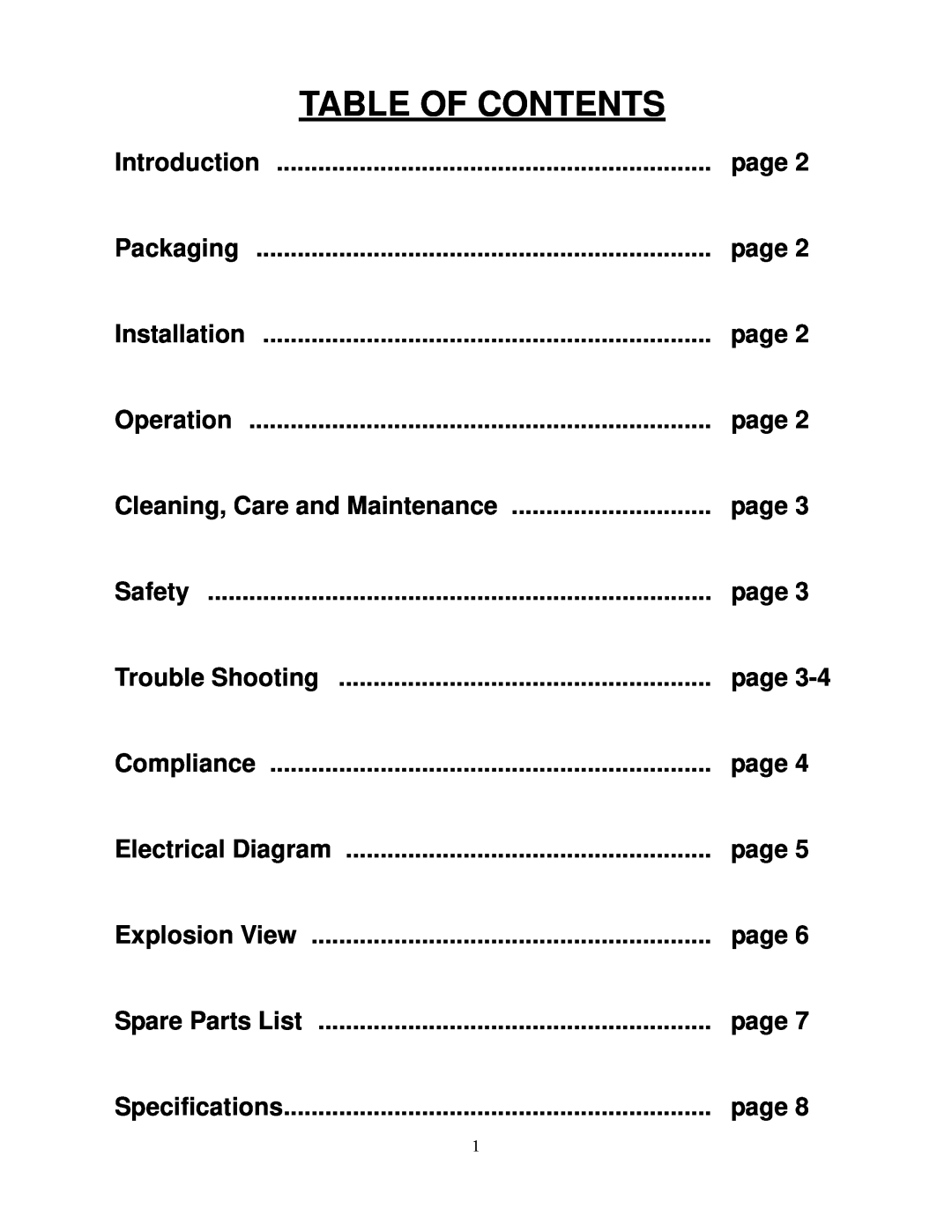 Cecilware FW-25WT operation manual Table Of Contents 