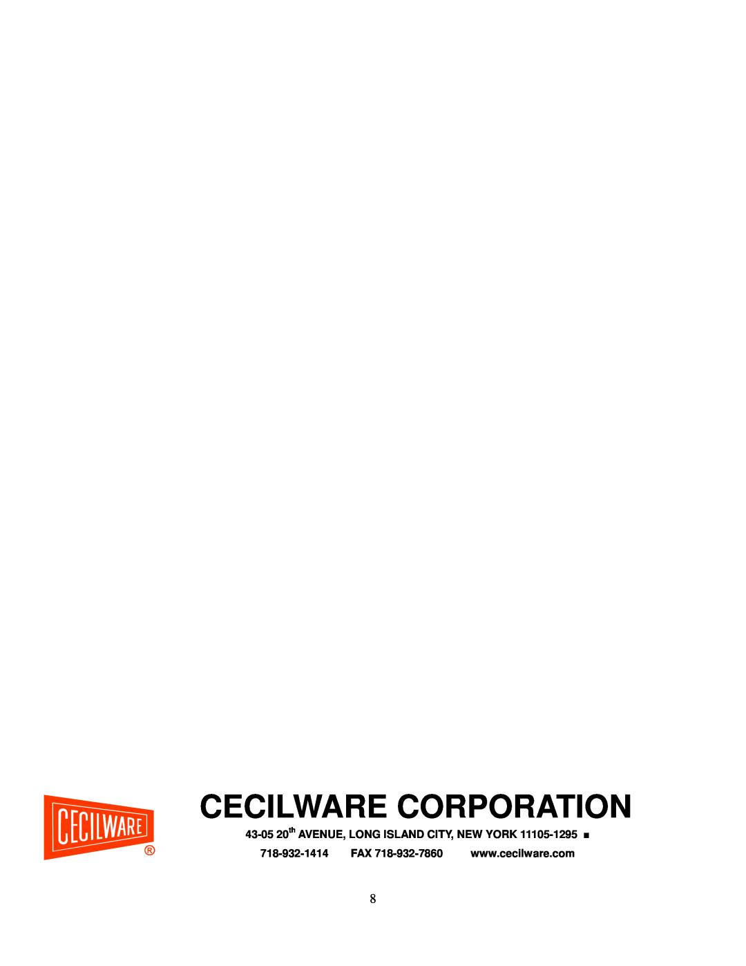 Cecilware FW-25WT operation manual Cecilware Corporation, 43-0520th AVENUE, LONG ISLAND CITY, NEW YORK 