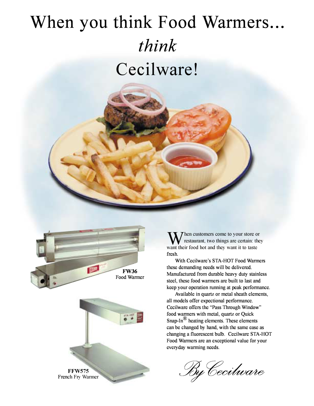 Cecilware FFW575 manual ByCecilware, When you think Food Warmers, FW36 
