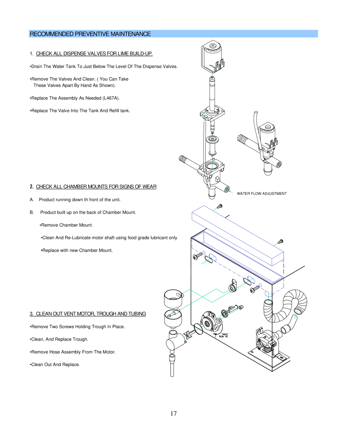 Cecilware GB-IT operation manual Recommended Preventive Maintenance, Check ALL Dispense Valves for Lime BUILD-UP 