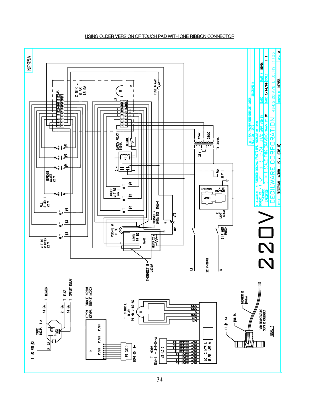 Cecilware GB-IT operation manual Using Older Version of Touch PAD with ONE Ribbon Connector 