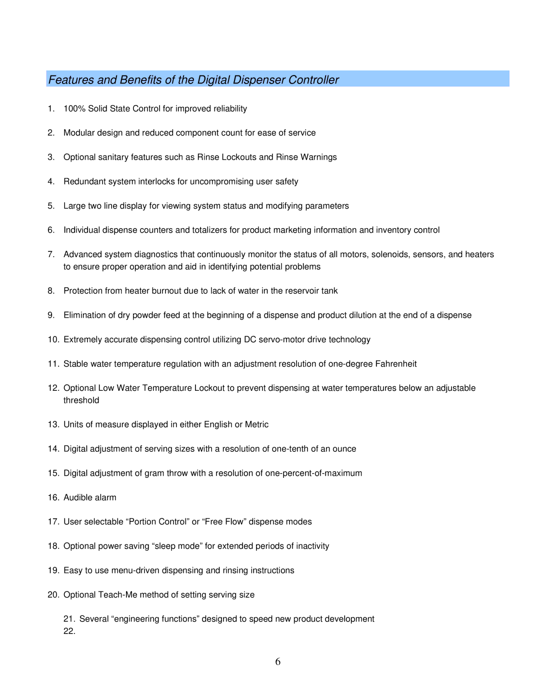 Cecilware GB-IT operation manual Features and Benefits of the Digital Dispenser Controller 