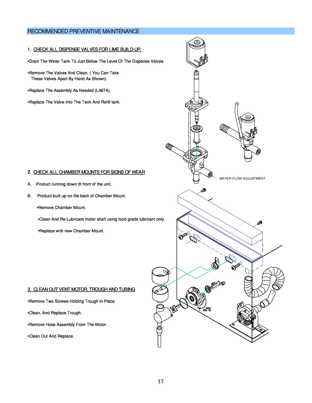Cecilware GB-IT operation manual Recommended Preventive Maintenance, Check All Dispense Valves For Lime Build-Up 
