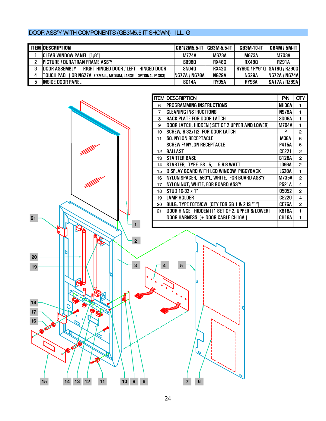 Cecilware GB-IT operation manual Ill. G, DOOR ASS’Y WITH COMPONENTS GB3M5.5 IT SHOWN, Description, GB3M-10-IT 
