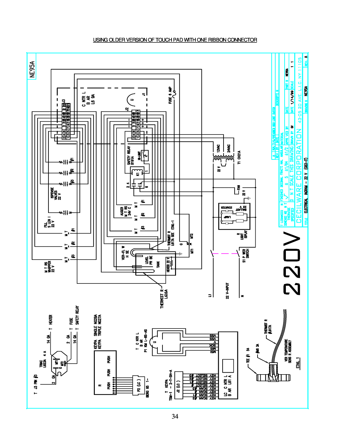 Cecilware GB-IT operation manual Using Older Version Of Touch Pad With One Ribbon Connector 