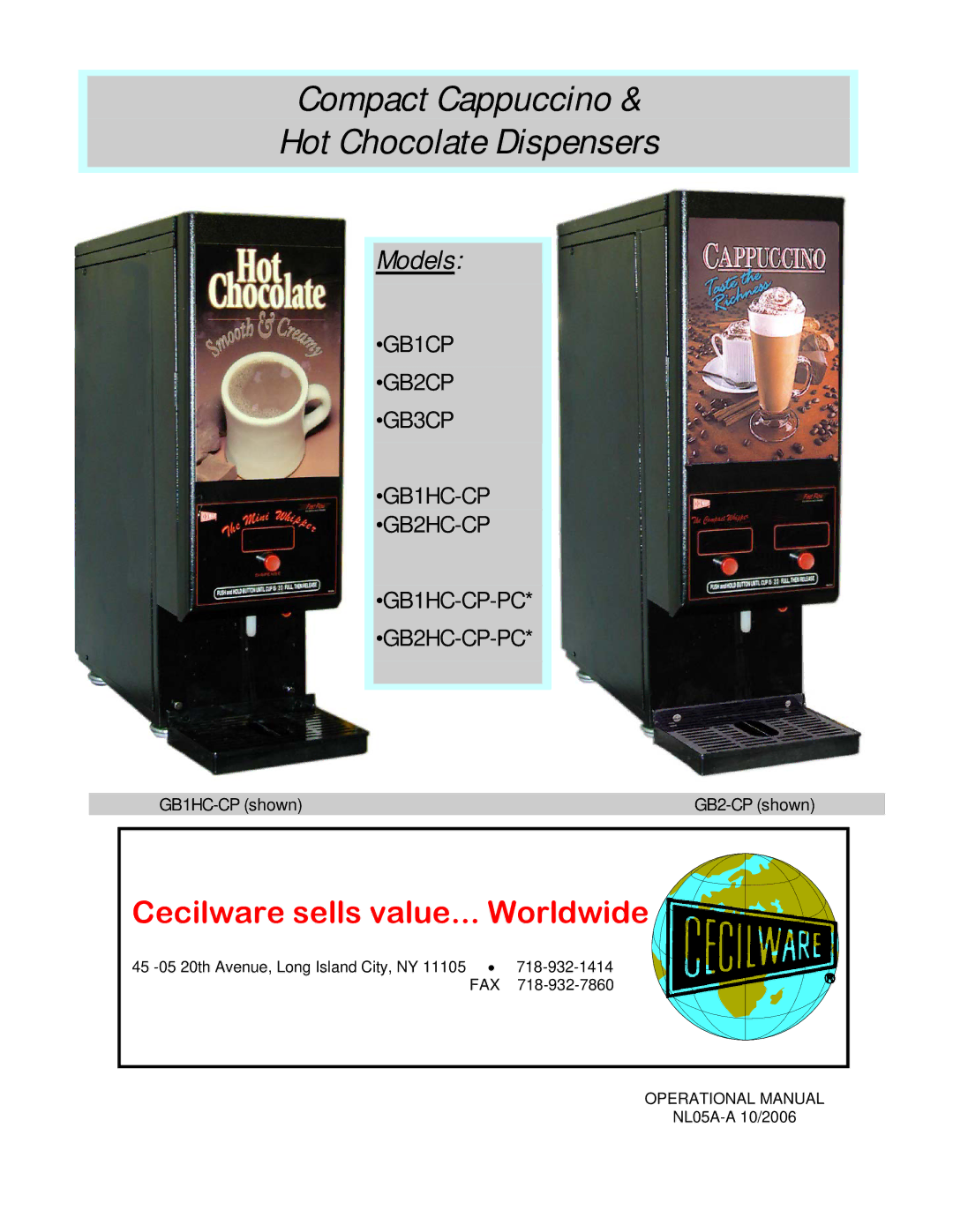 Cecilware GB1HC-CP-PC*, GB3CP, GB1CP, GB2-CP, GB2CP, GB2HC-CP-PC* manual Compact Cappuccino Hot Chocolate Dispensers 