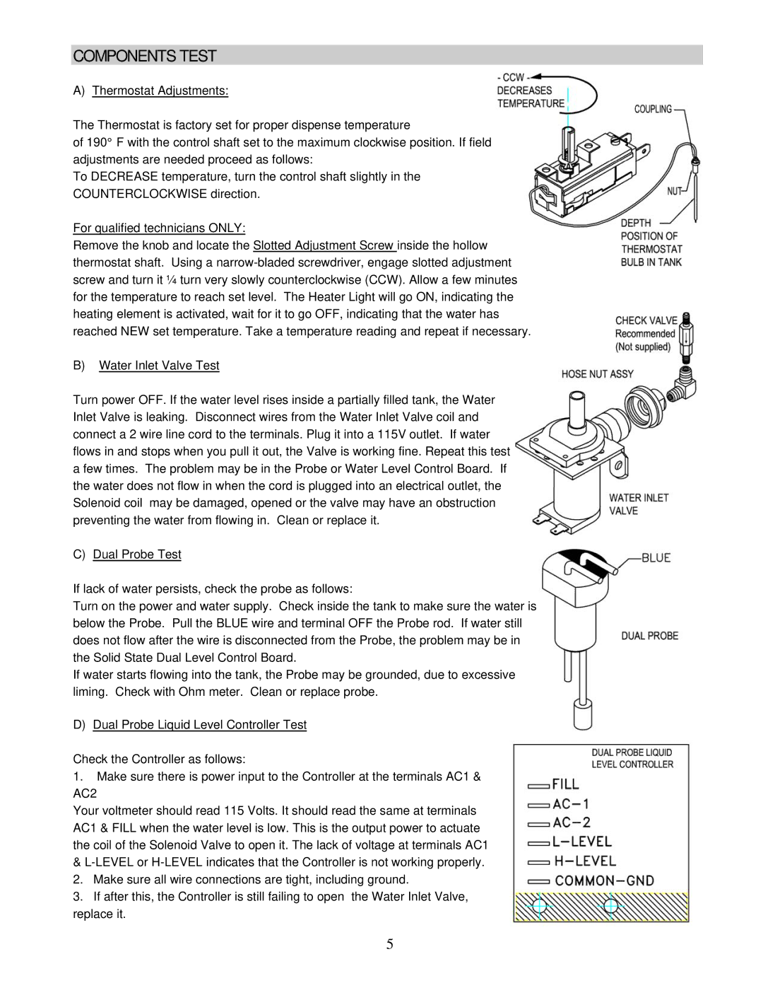 Cecilware GB2-CP, GB3CP, GB1HC-CP-PC*, GB1CP, GB2CP, GB2HC-CP-PC* manual Components Test, AC2 