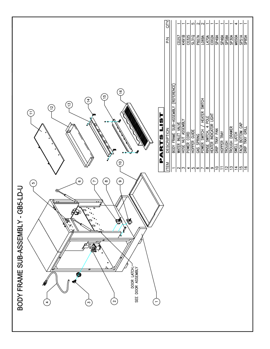 Cecilware GB5-LD-U, GB6M-10-LD-U, GB4M-5.5-LD-U, GB8M-10-LD-U operation manual Description QTY 