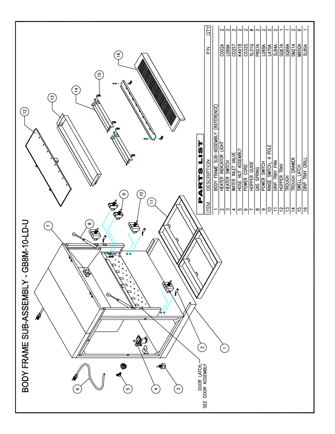 Cecilware GB8M-10-LD-U, GB6M-10-LD-U, GB5-LD-U, GB4M-5.5-LD-U operation manual Description QTY 