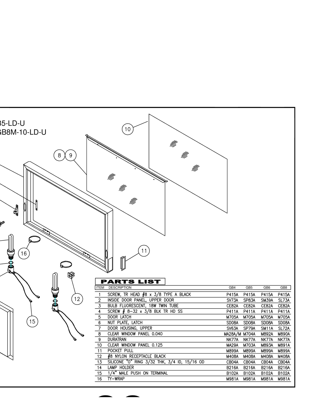 Cecilware GB6M-10-LD-U, GB5-LD-U, GB4M-5.5-LD-U, GB8M-10-LD-U operation manual Upper Door 