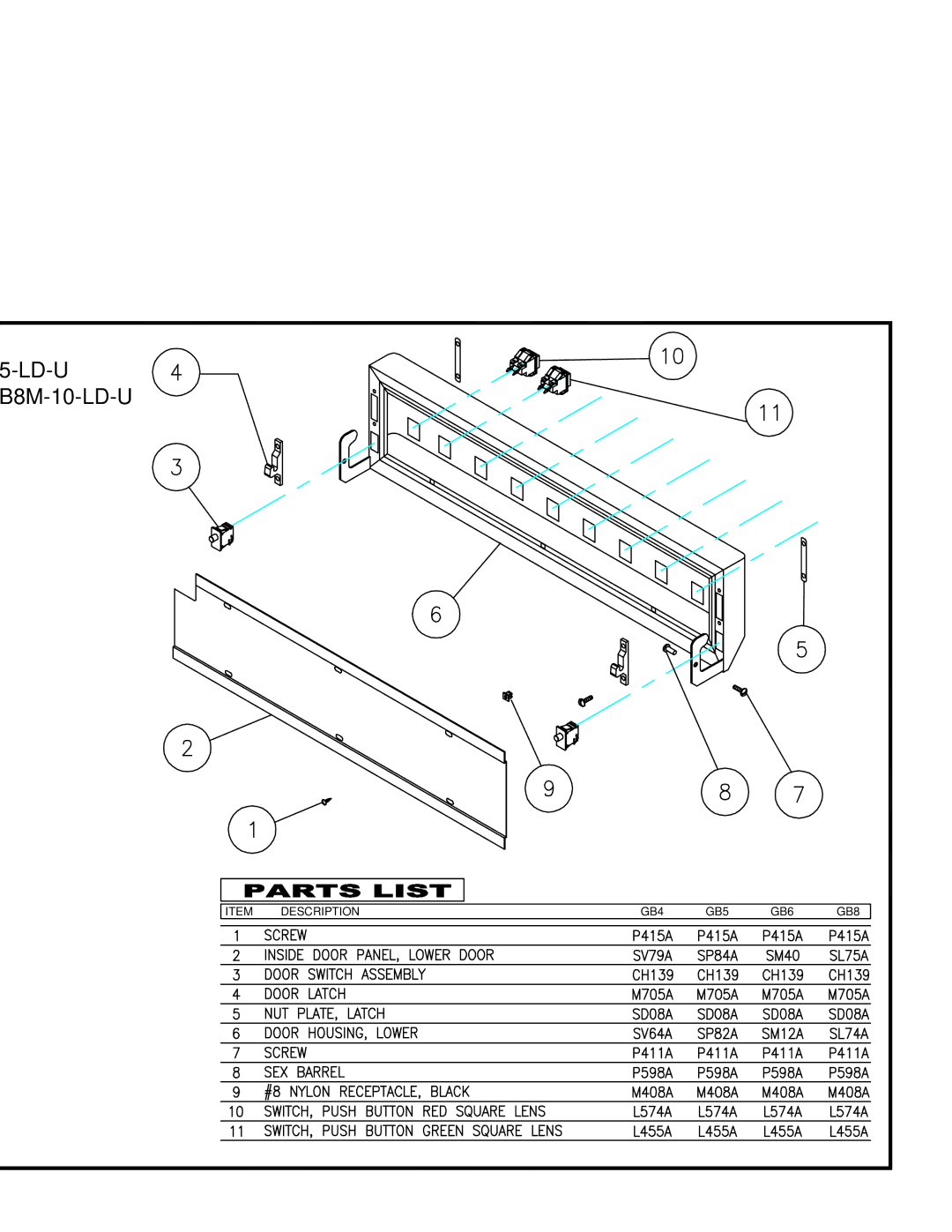 Cecilware GB5-LD-U, GB6M-10-LD-U, GB4M-5.5-LD-U, GB8M-10-LD-U operation manual Lower Door 