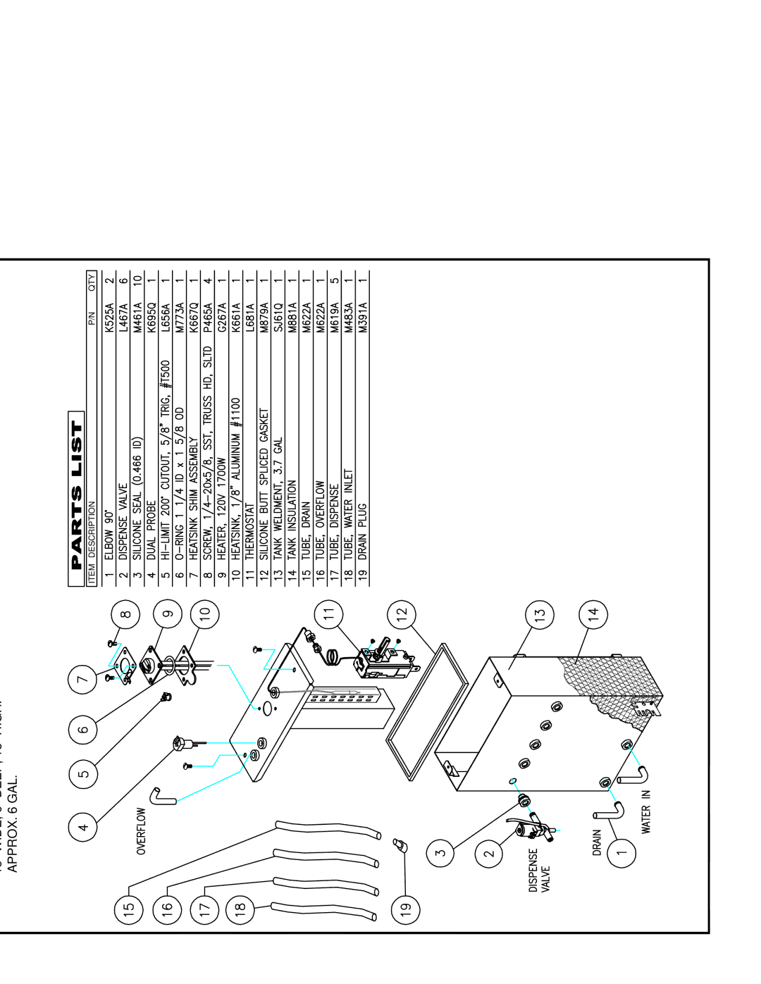 Cecilware GB6M-10-LD-U, GB5-LD-U, GB4M-5.5-LD-U, GB8M-10-LD-U operation manual Tank Dimensions 