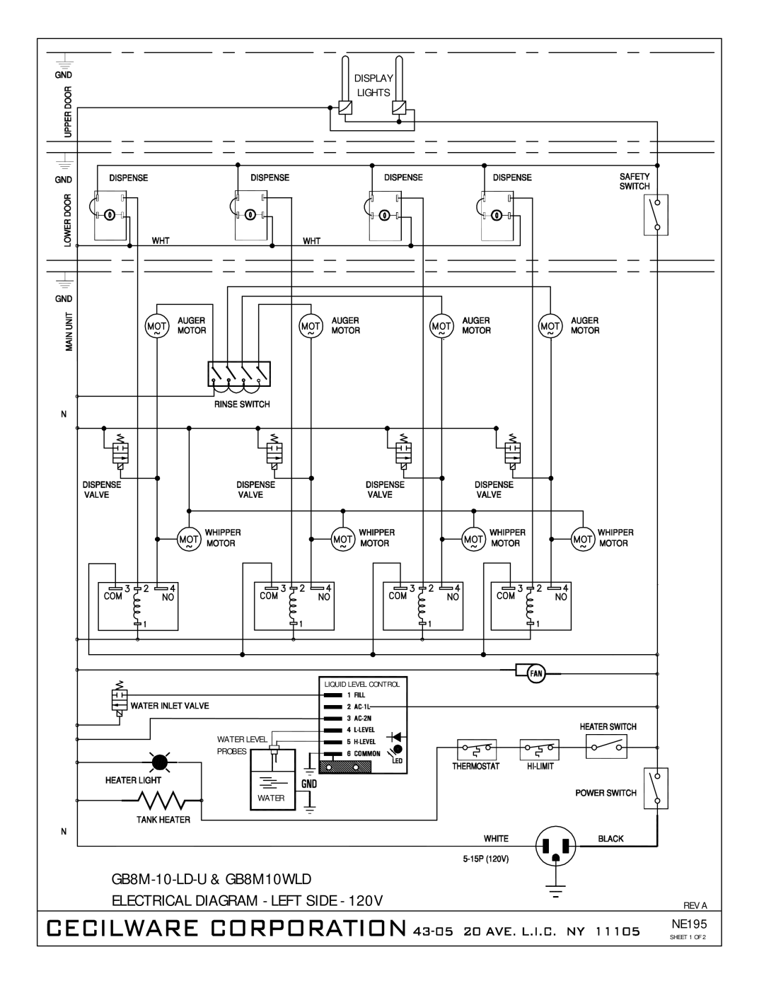 Cecilware GB6M-10-LD-U, GB5-LD-U, GB4M-5.5-LD-U, GB8M-10-LD-U operation manual Electrical Diagram Left Side 