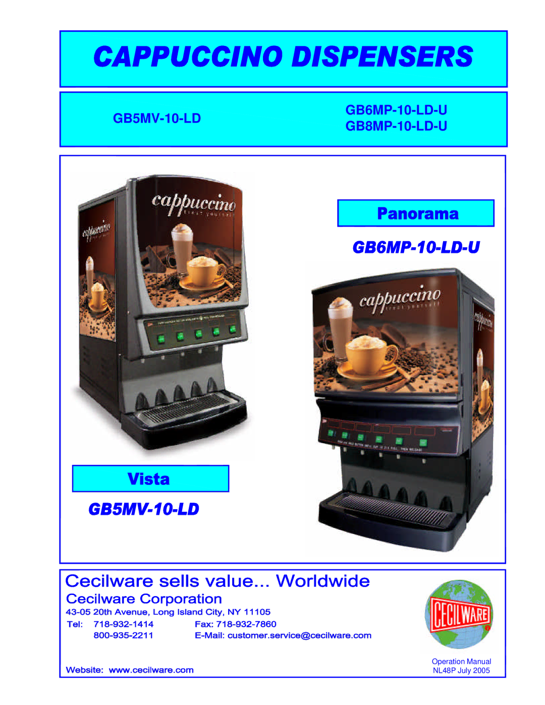 Cecilware operation manual GB5MV-10-LD GB6MP-10-LD-U GB8MP-10-LD-U 