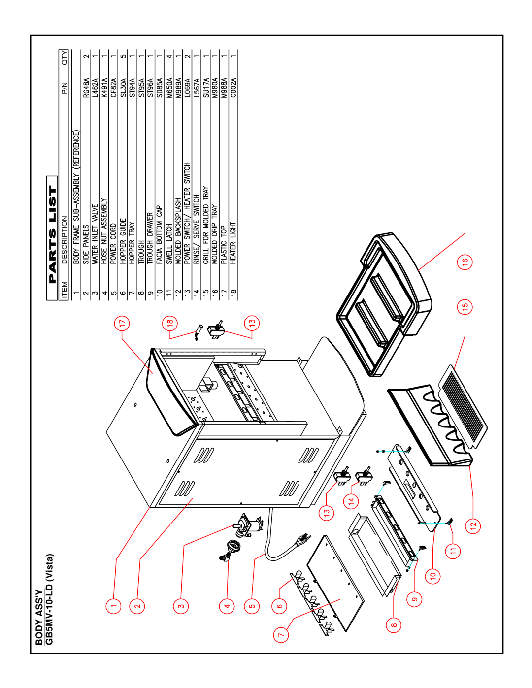 Cecilware GB5MV-10-LD, GB6MP-10-LD-U, GB8MP-10-LD-U operation manual Body Assy 