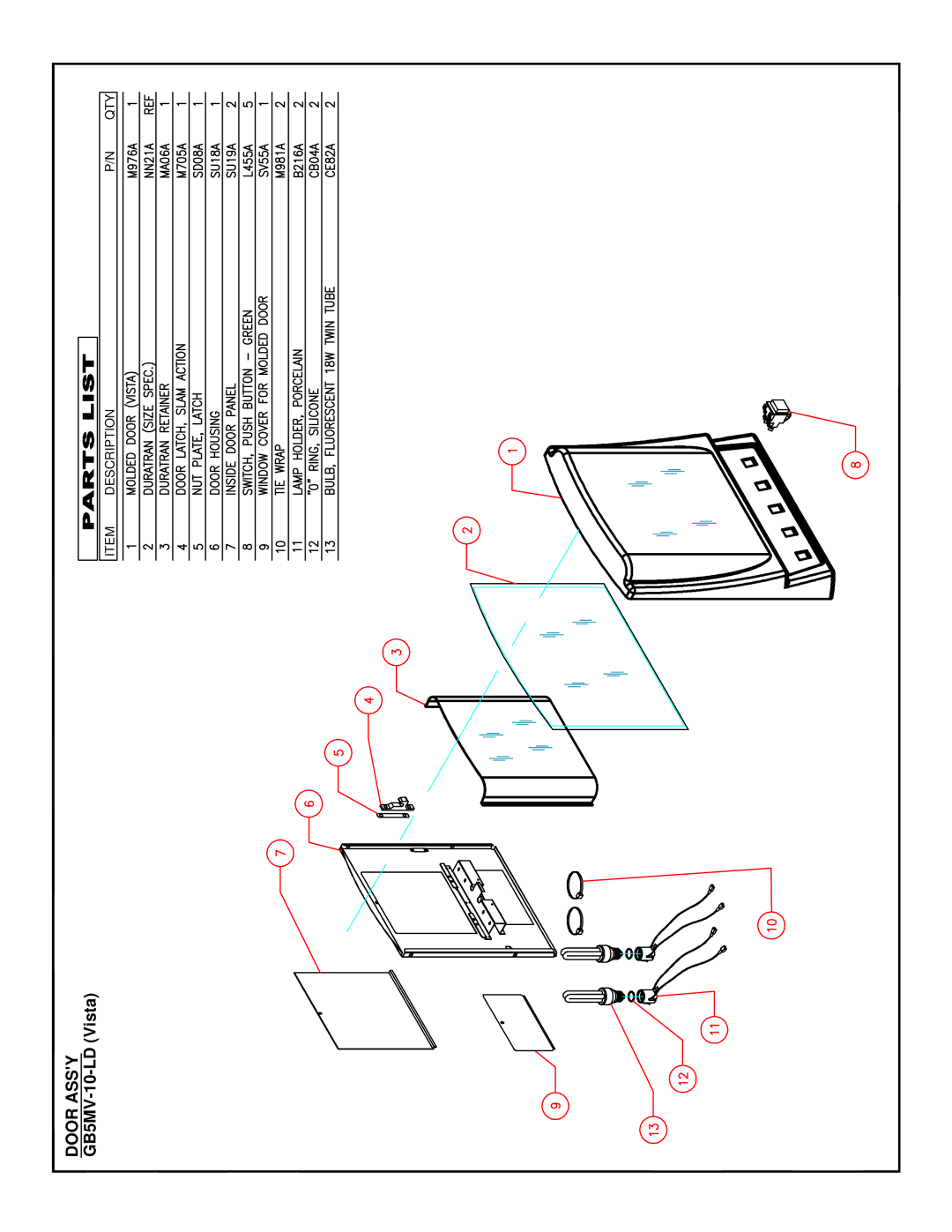 Cecilware GB6MP-10-LD-U, GB8MP-10-LD-U, GB5MV-10-LD operation manual Door Assy 