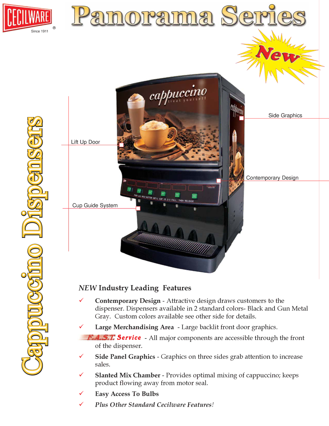 Cecilware GB6MP-10LD-U 6, GB8MP-10LD-U 8 manual Dispensers, Cappuccino, NEW Industry Leading Features 