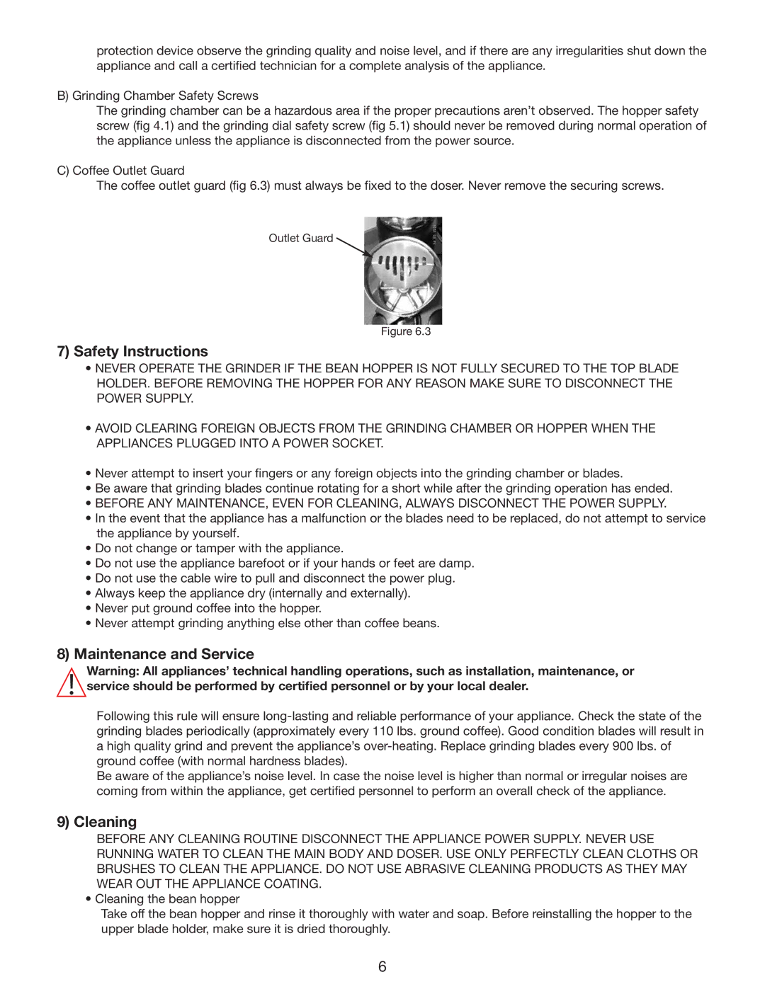 Cecilware HC-600 instruction manual Safety Instructions, Maintenance and Service, Cleaning 