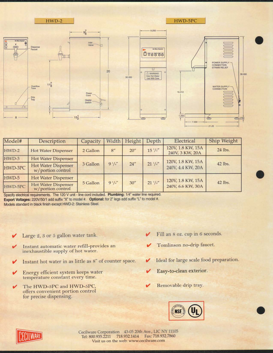 Cecilware HWD-5PC, HWD-2 manual 
