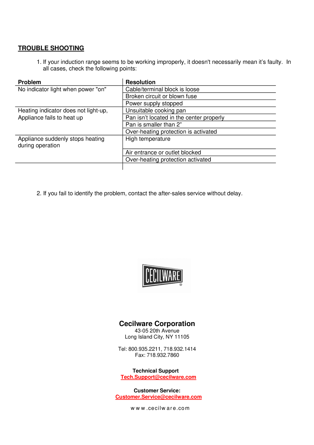 Cecilware IC-25A, IC-18A, IC-22A operation manual Trouble Shooting, Problem Resolution 