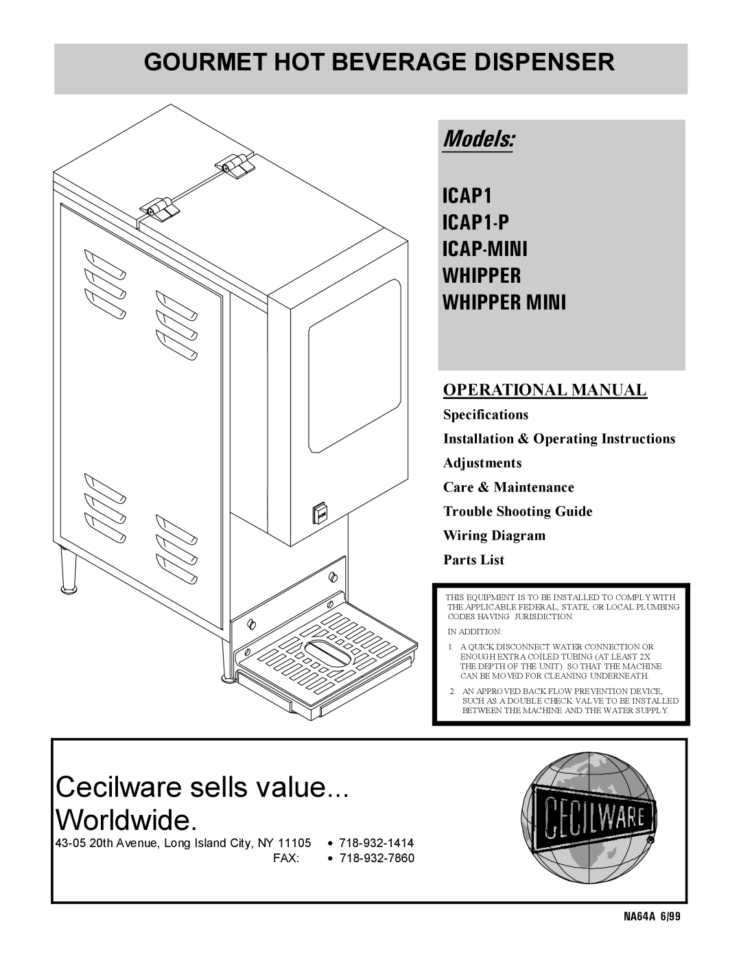 Cecilware ICAP1-P, ICAP-MINI, WHIPPER MINI specifications Cecilware sells value Worldwide 