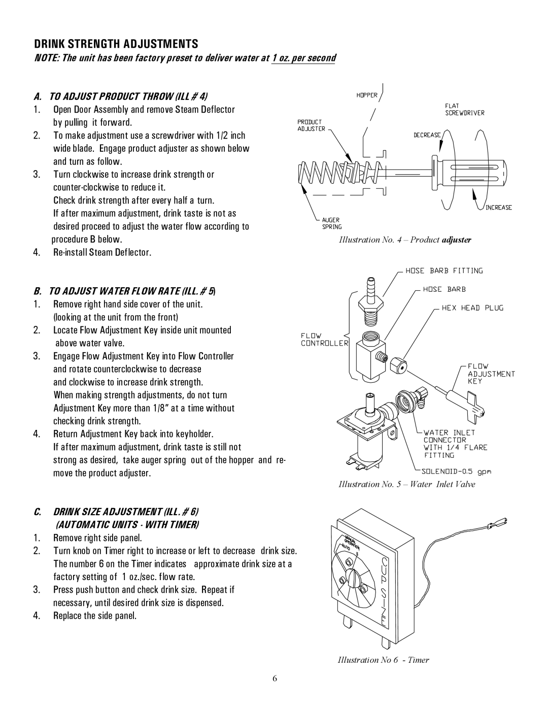 Cecilware ICAP1-P, ICAP-MINI, WHIPPER MINI specifications Drink Strength Adjustments, To Adjust Product Throw ILL # 