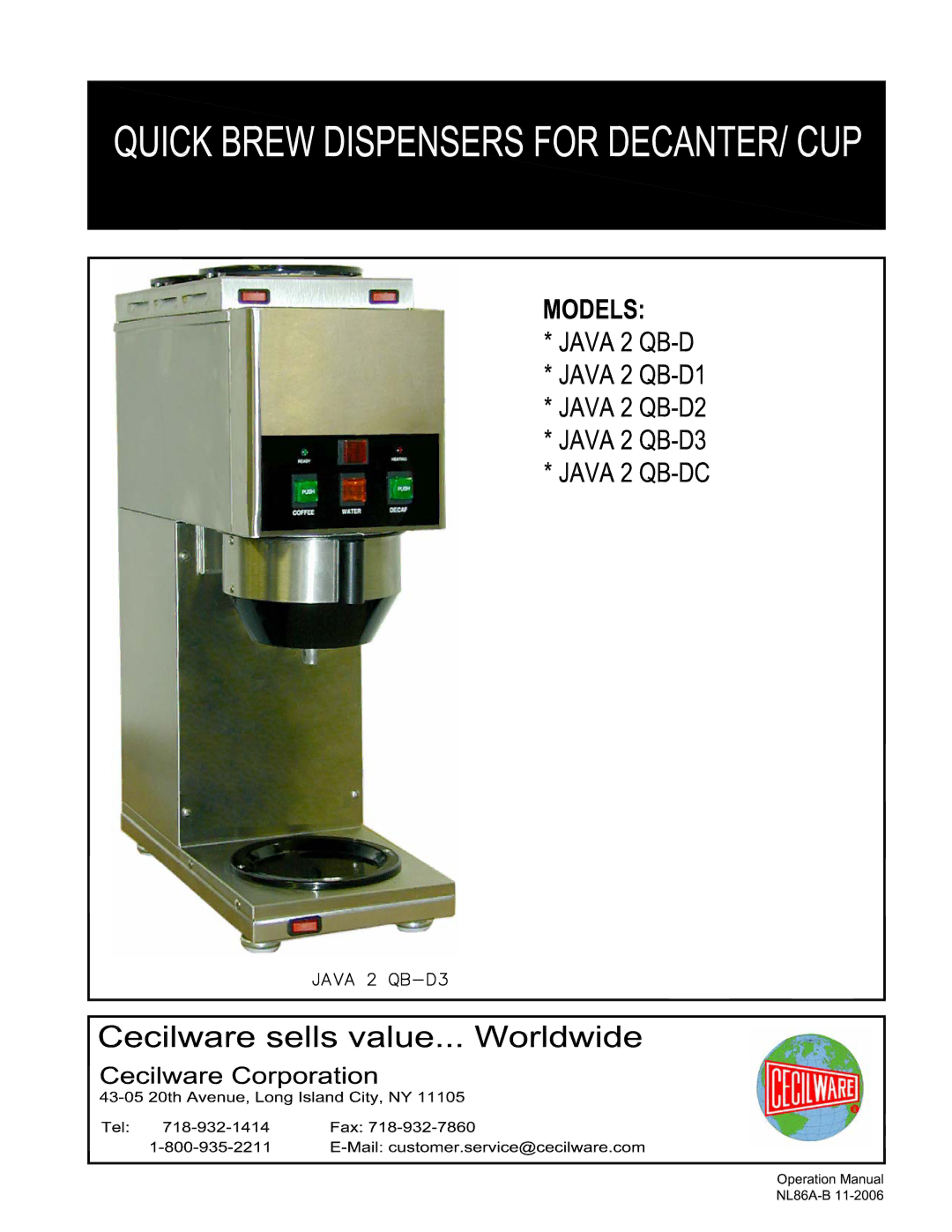 Cecilware JAVA 2-QB-D2, JAVA 2-QB-DC, JAVA 2-QB-D3, JAVA 2-QB-D1 manual 