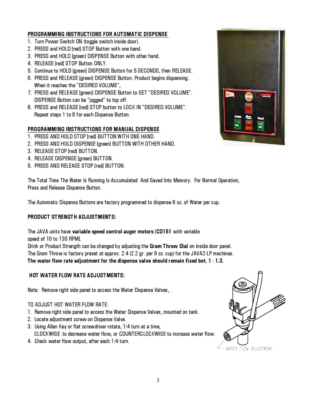 Cecilware JAVA2-LP specifications Programming Instructions for Automatic Dispense 