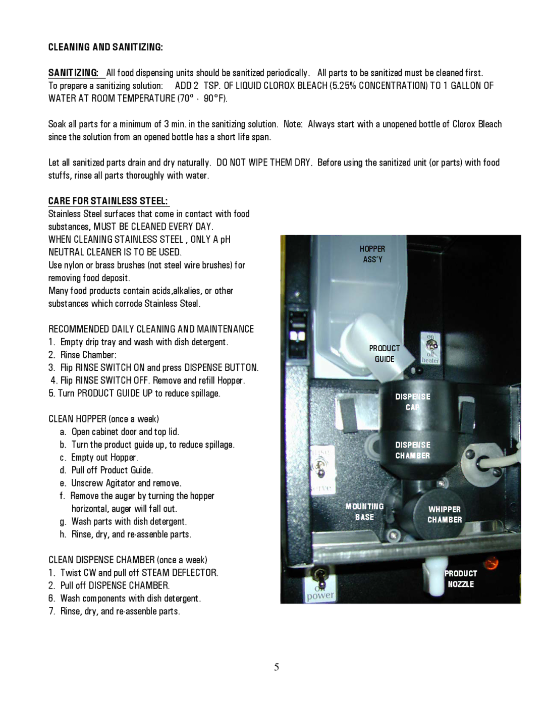 Cecilware JAVA2-LP specifications Cleaning and Sanitizing 