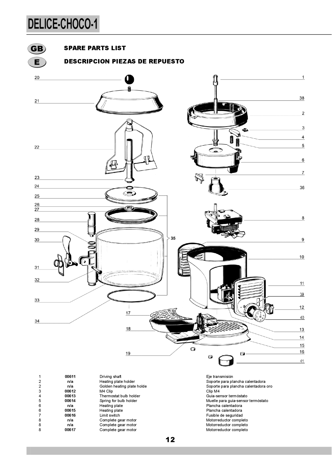 Cecilware NS18A manual Spare Parts List Descripcion Piezas DE Repuesto 