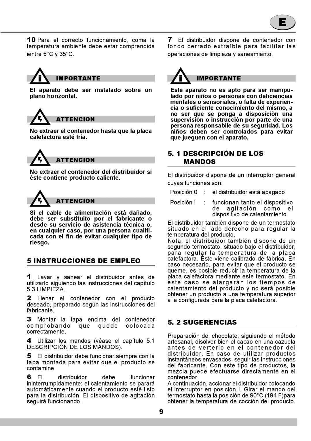 Cecilware NS18A manual Instrucciones DE Empleo, Descripción DE LOS Mandos, Sugerencias 