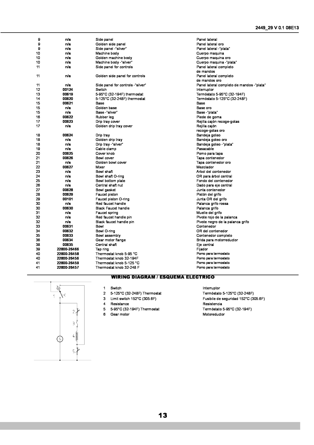 Cecilware NS18A manual 2449 29 V 0.1 08E13, Wiring Diagram / Esquema Electrico 
