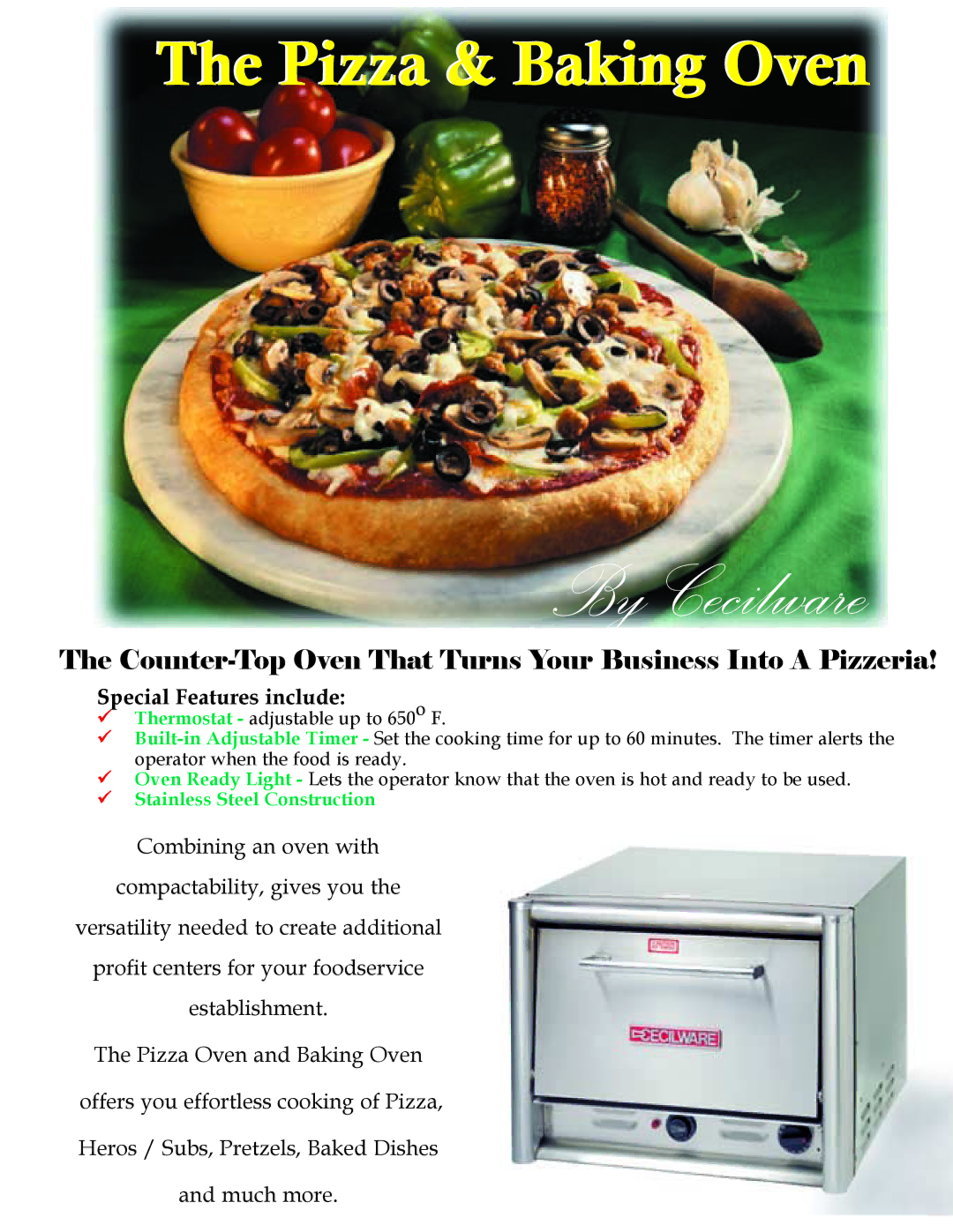 Cecilware PO-18, PO-22 manual By Cecilware, Counter-Top Oven That Turns Your Business Into a Pizzeria 